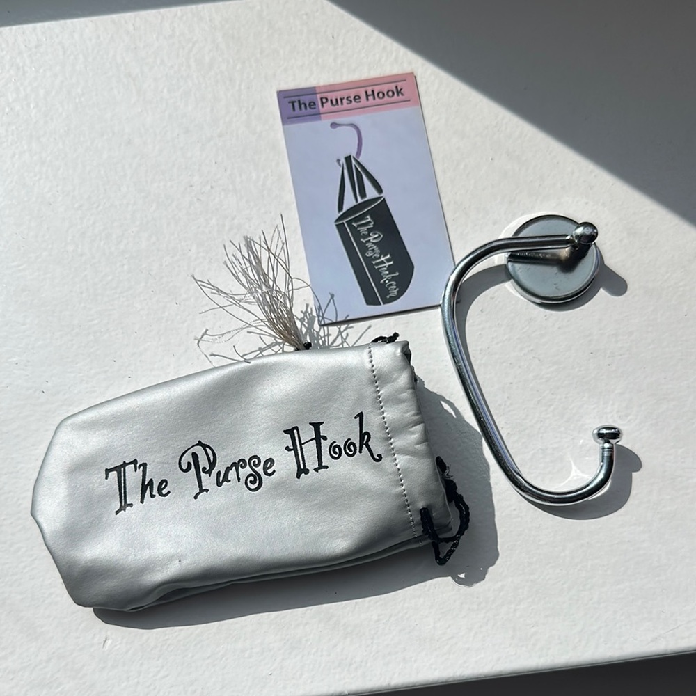 Stylish Silver Purse Hook with Pouch